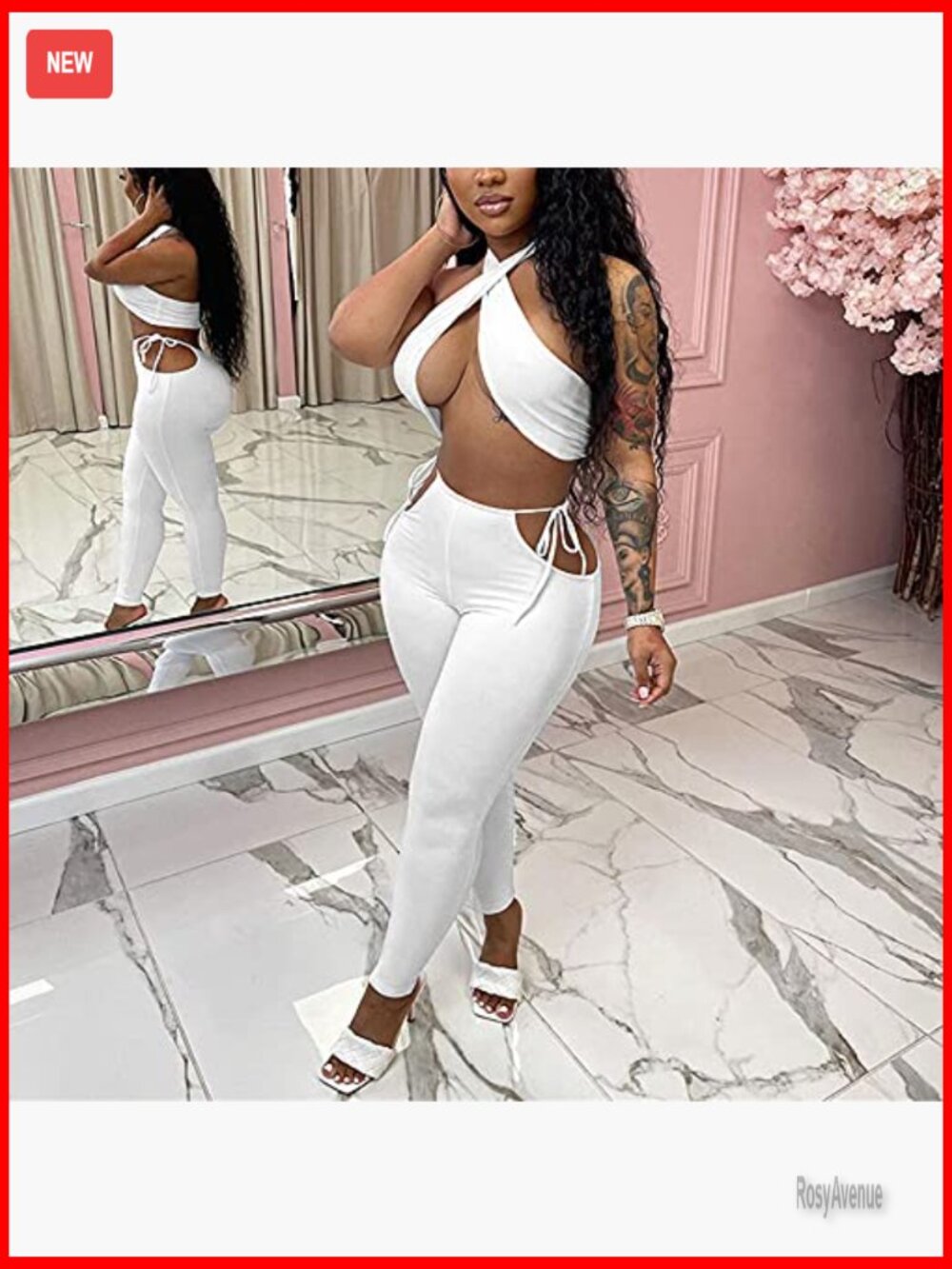 Halter Crop Top & Bodycon Pant Set Clubwear Jumpsuit - Picture 5 of 7